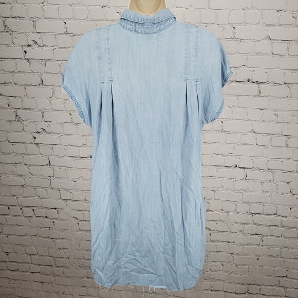 Cloth & Stone Anthropologie Blue Chambray Short Sleeve Dress Size Large L - Picture 2 of 15